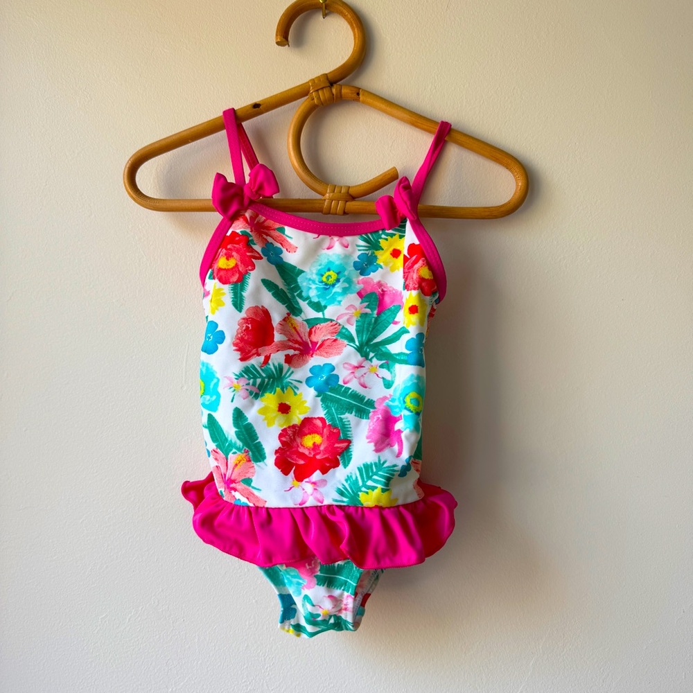 Young dimensions 18-24M swimsuit bathing suit floral pink white Swimwear